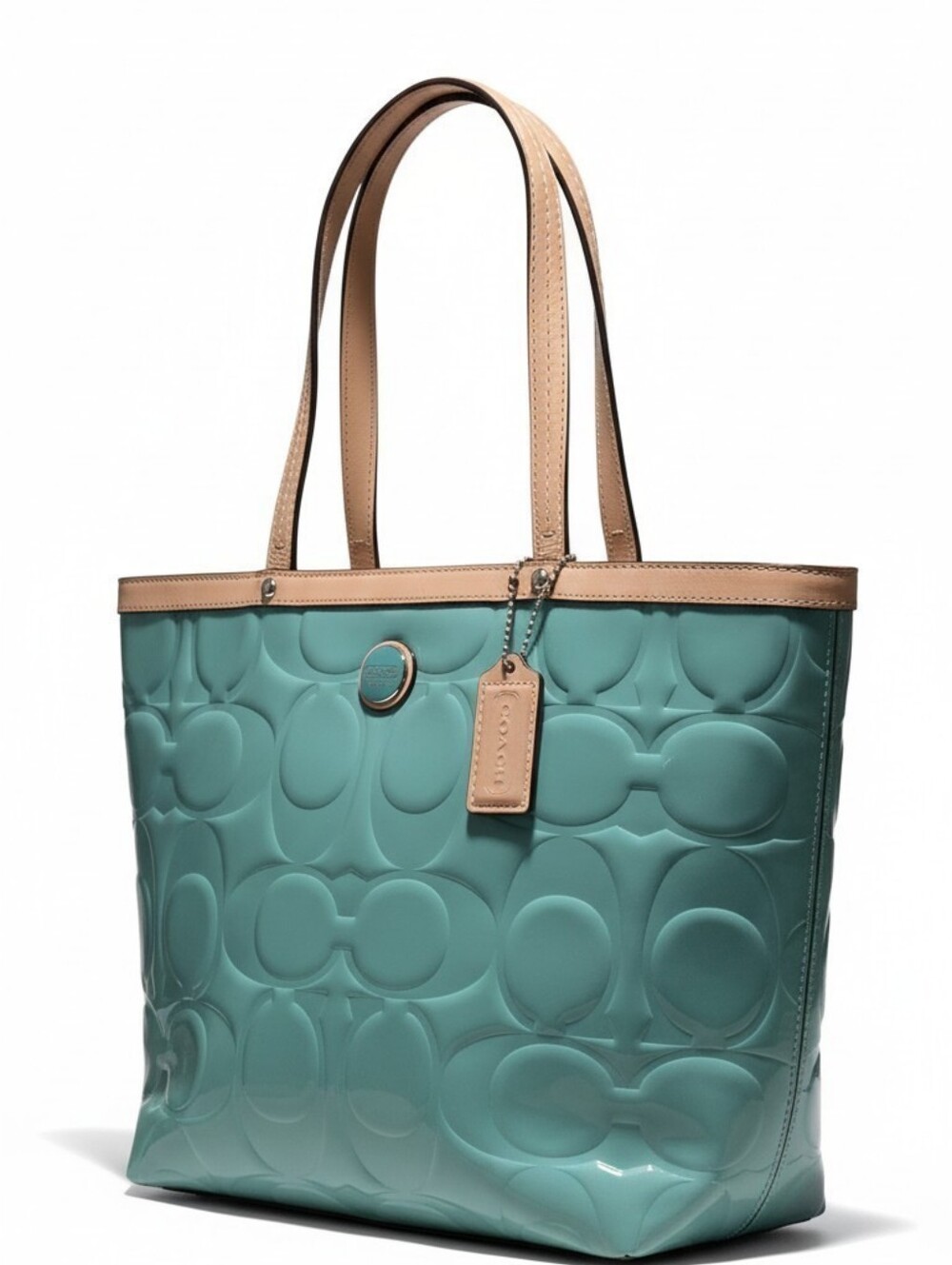 Coach Signature Stripe Embossed Patent Tote